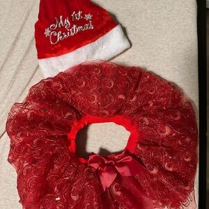 Red Christmas Santa Hat and Skirt Set